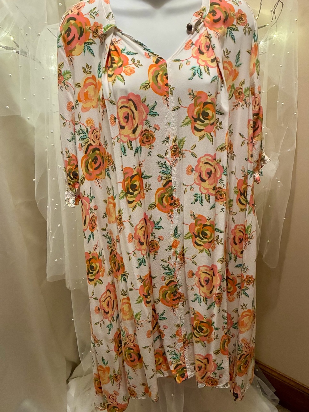 Matilda Jane White Dress with Coral, Peach & Olive Floral Print